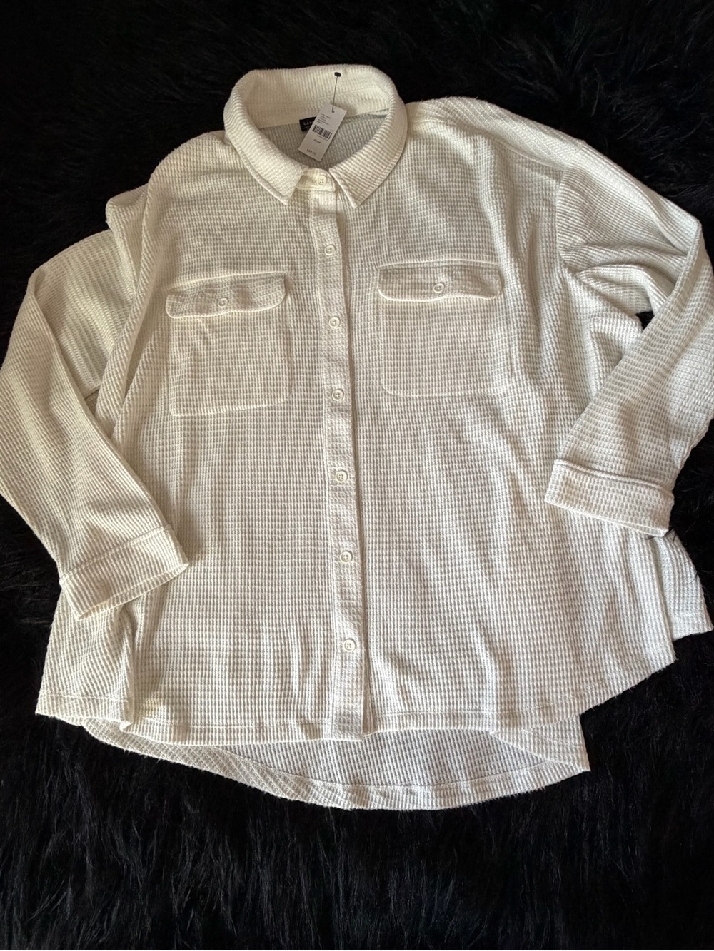NWT! Lane Bryant Cream Waffle-Knit Button-Down Shirt